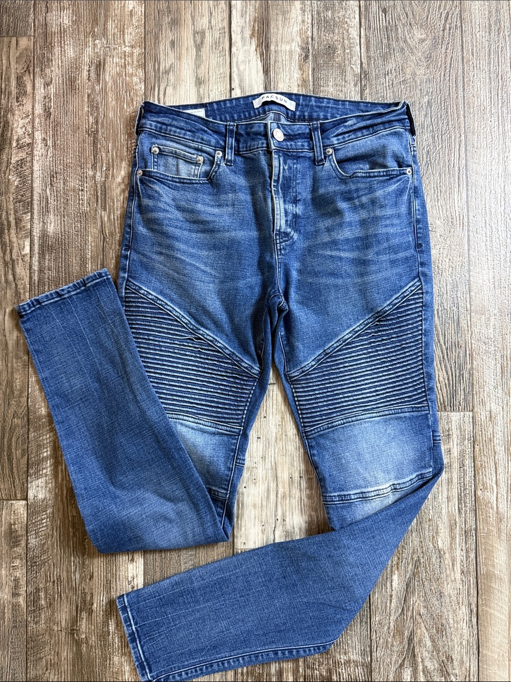 🌟PacSun Men's🌟 Dark Blue Ribbed Knee Moto Skinny Jeans, 30-32
